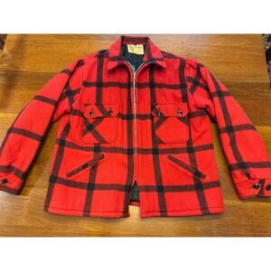 Large Fox Knapp Vintage Red And Black Windowpane Buffalo Plaid Hunting Jacket